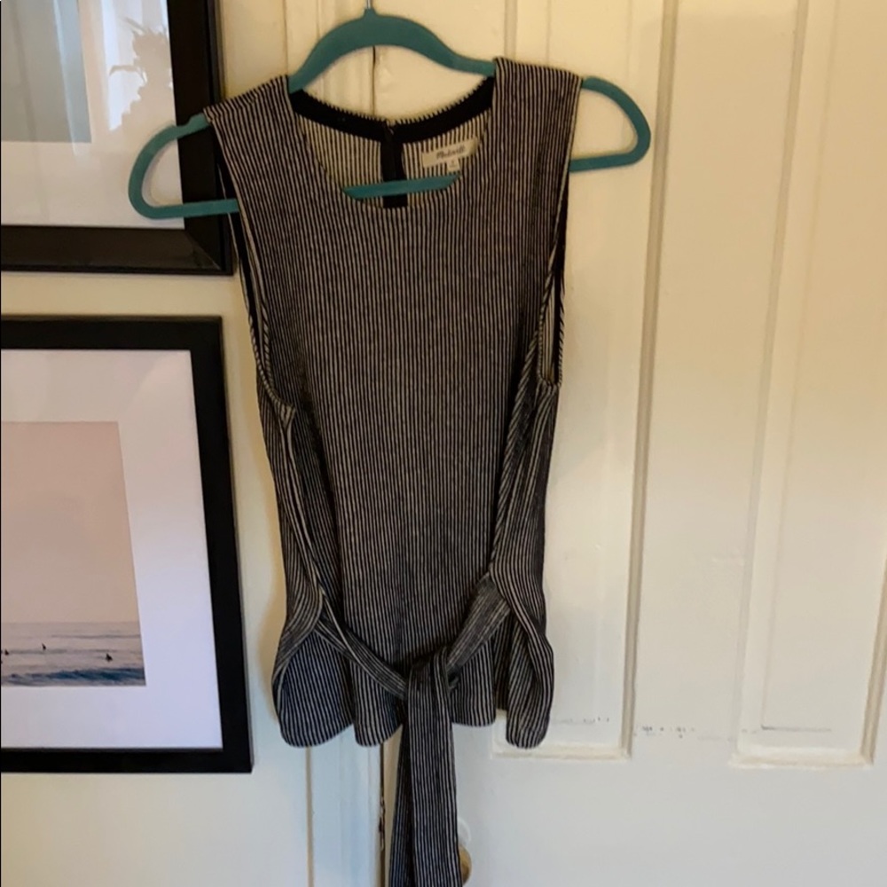 Striped sweater tank with belt